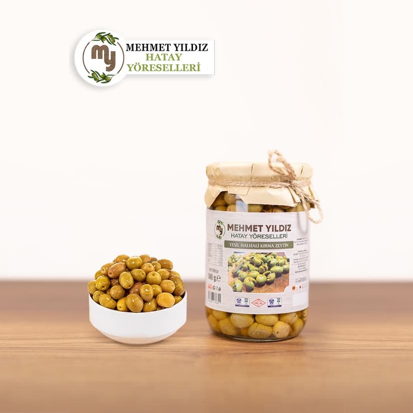 YEŞİL HALHALI KIRMA ZEYTİN 400 GR CAM resmi